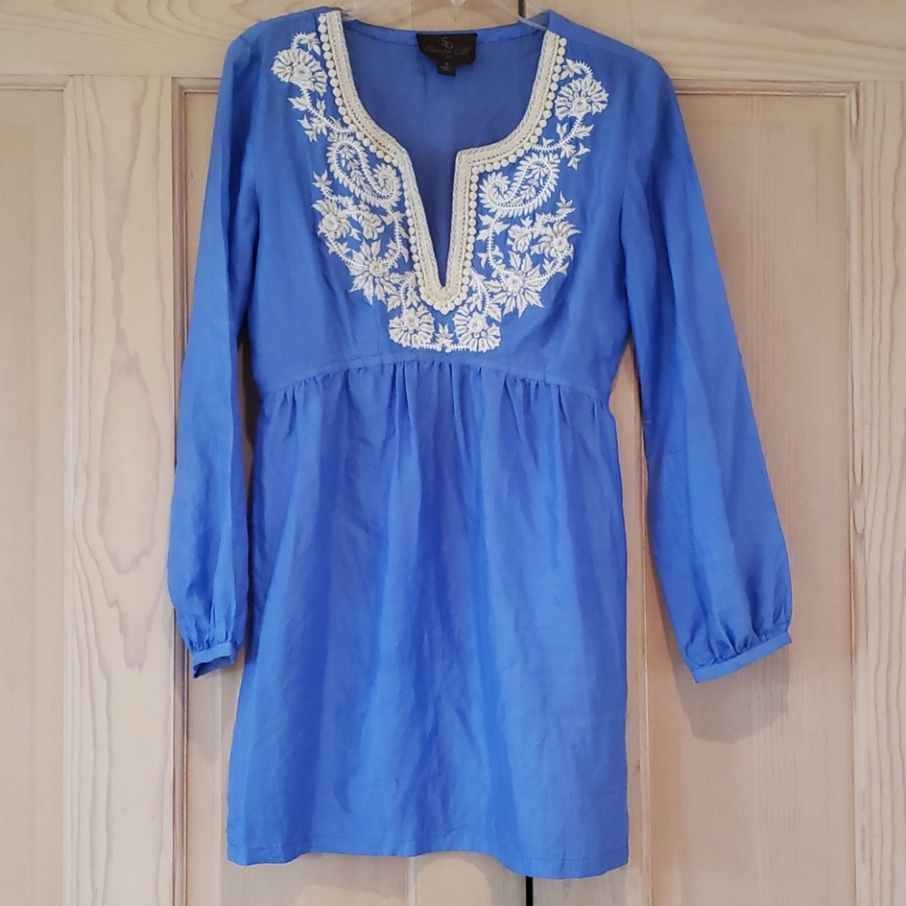 Sharon Gill Boho Silk Blue tunic dress